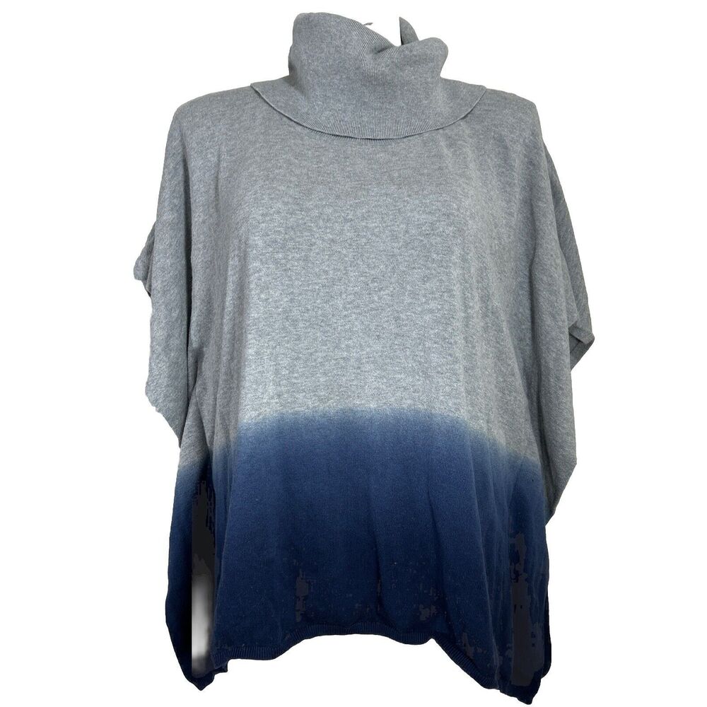 Chico's Sweater Size L/XL Oversize Boxy Top Cowl Neck‎ Gray Blue Ombre Cotton